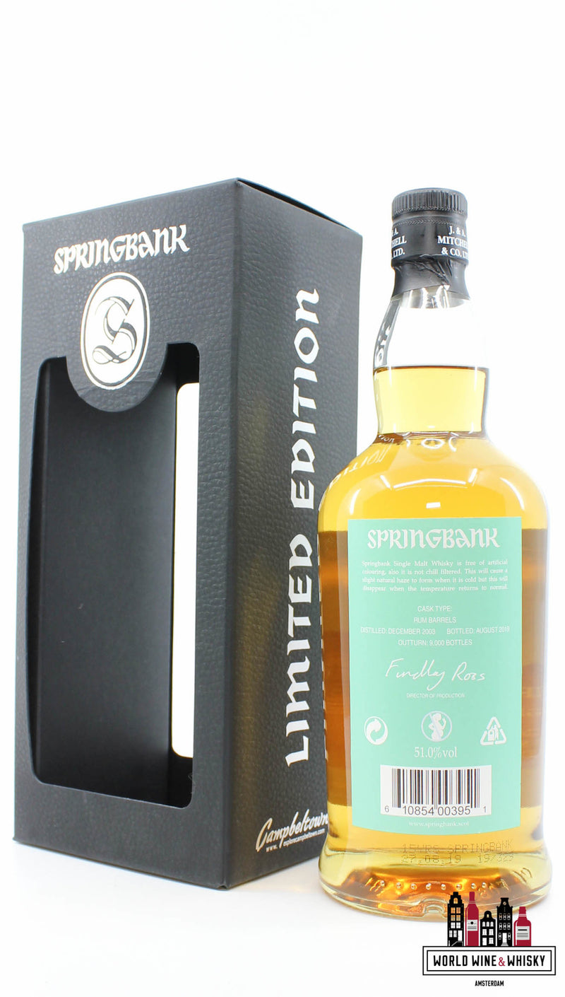 Springbank 15 Years Old 2003 2019 - Rum Wood 51,0% (1 van 9000)