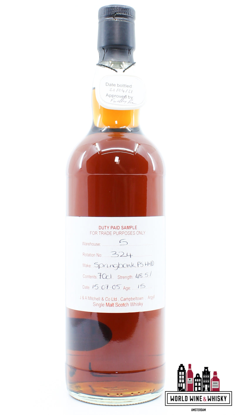 Springbank 15 jaar oud 2005 2021 - Voorbeeld betaald met invoerrechten - Alleen voor handelsdoeleinden - Magazijn 5 - Rotatie 324 48,5%