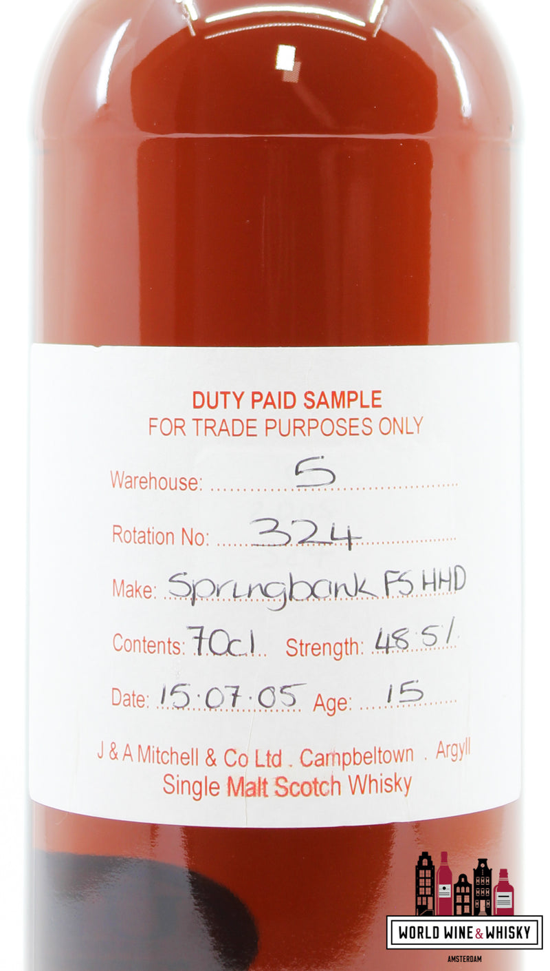 Springbank 15 jaar oud 2005 2021 - Voorbeeld betaald met invoerrechten - Alleen voor handelsdoeleinden - Magazijn 5 - Rotatie 324 48,5%
