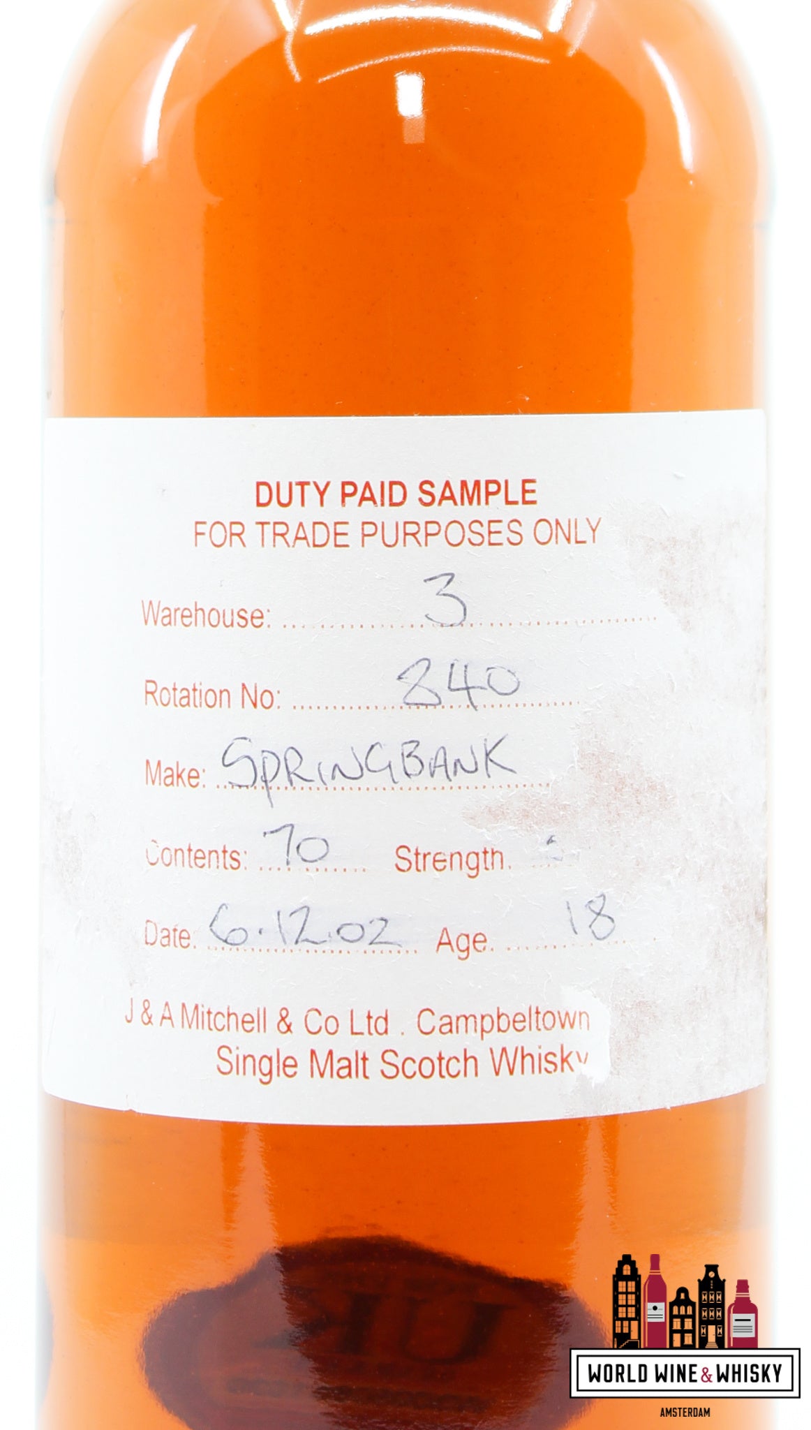 Springbank 18 jaar oud 2002 2021 - Voorbeeld betaald met invoerrechten - Alleen voor handelsdoeleinden - Magazijn 3 - Rotatie 840