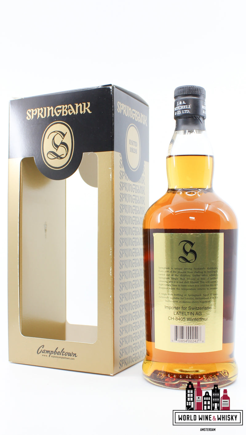 Springbank 21 Years Old 1995 2016 - Limited Edition - Lateltin AG, Winterthur Zwitserland - Zwart/Gouden Editie 47,9% (1 van 318)