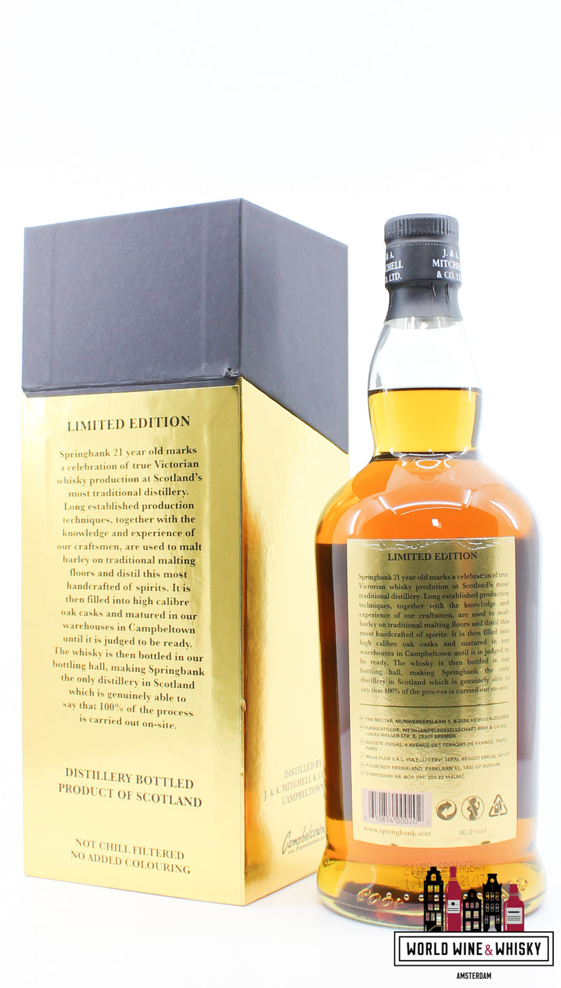 Springbank 21 Years Old 2021 - Limited Edition - Zwart/Gouden Editie 46% (1 van 3600) - Marge