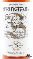 Springbank 25 Years Old 1998 - Millennium Bottling Limited Edition - Big Golden S 46%