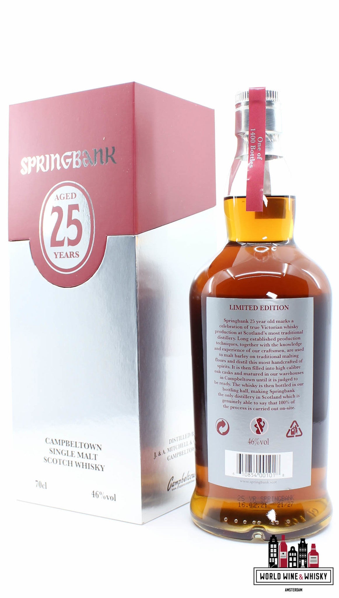 Springbank 25 Years Old 2021 Limited Edition - Rood/Zilveren Editie 46% (1 van 1400)