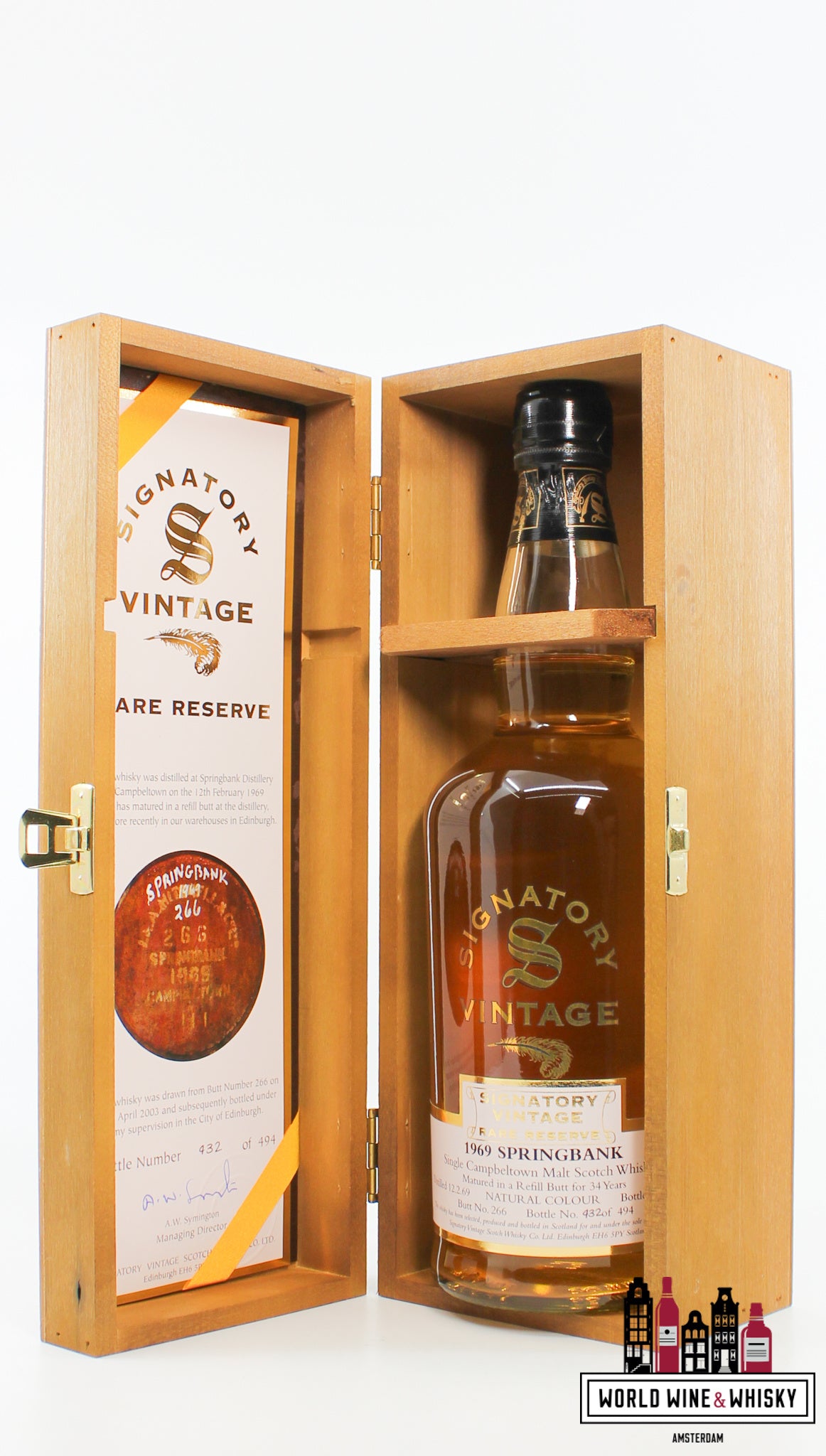 Springbank 34 Years Old 1969 2003 - Zeldzame Reserve - Signatory Vintage - Cask 266 56,7% (1 van 494)