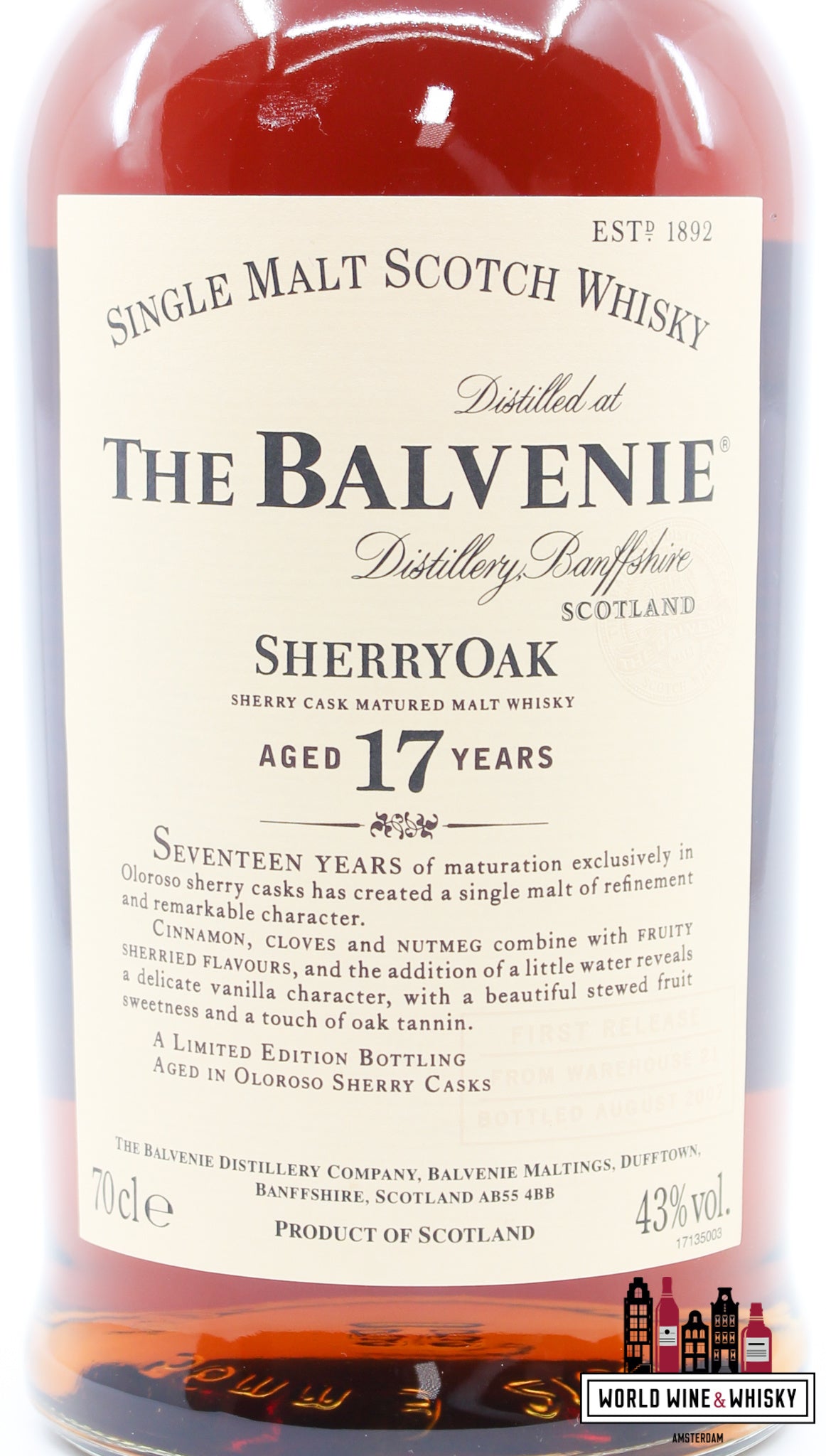 The Balvenie 17 Years Old 2007 - SherryOak - Eerste editie release - Warehouse 21 43%